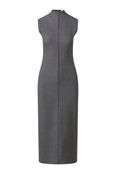FACETTE Kolsuz Dar Kesim Maxi Elbise Gri
