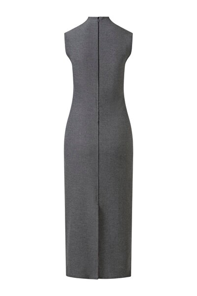FACETTE Kolsuz Dar Kesim Maxi Elbise Gri