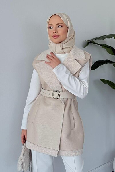 Hazamoda سترة جلدية من نوع نوبوك باللون البيج