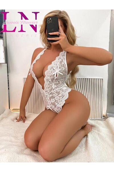 Lamis Nawar Lingerie Delicate Lace Teddy Bodysuit - Plus Size, Deep V-Neck (Model 488)