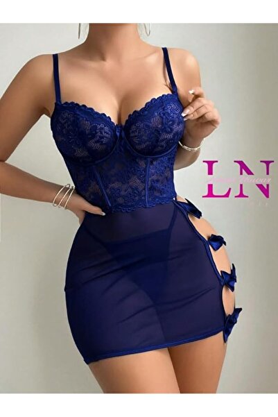 Lamis Nawar Lace Short Babydoll Lingerie by Lamis Nawar, White/Red/Black/Royal Blue, One Size (Model 1415)