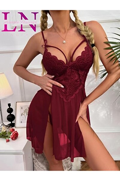 Lamis Nawar Lace & Mesh Babydoll Nightgown - Multi-color - One Size (Model 422)
