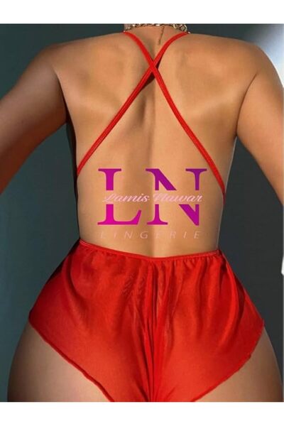 Lamis Nawar Lingerie: Hot Fuchsia Lace & Sheer Babydoll Teddy - Free Size (Model 411)