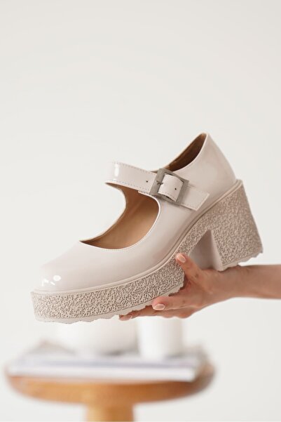 modaserdem Modasrdm Women's Beige Patent Leather Casual Shoes