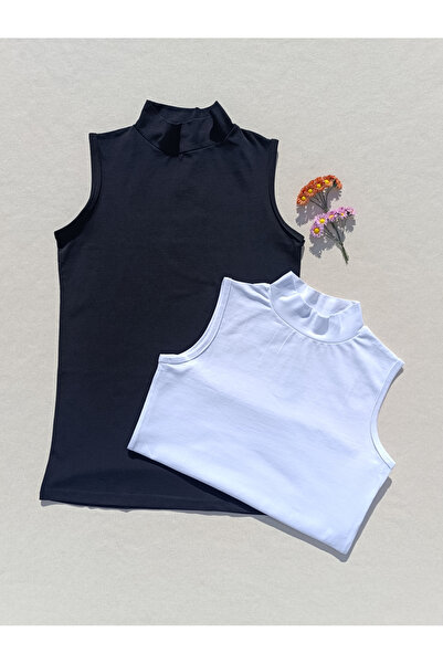 siyalife Pachet de 2 body pentru femei Basic Zero Sleeve, negru, alb - Badi