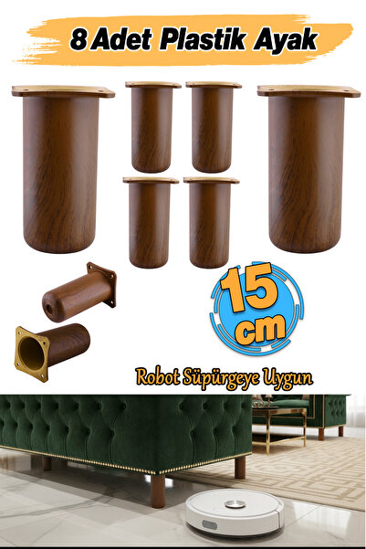 Badem10 (8 bucăți) Picioare din plastic Liva maro castaniu 15 cm pentru mobilier canapea scaun picioare de ridicare pentru pat