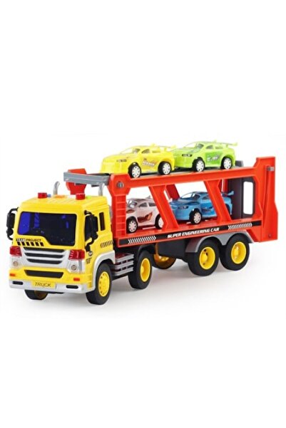 Glow Goods Lary Toys Truck with platform with 4 cars for children, accessories included