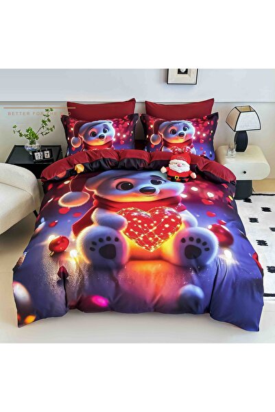 CHIRASO Christmas Bedding CHIRASO, 5D, ELASTIC Sheet 180x200+30cm, Duvet Cover, 4 Pillowcases, Teddy Bear