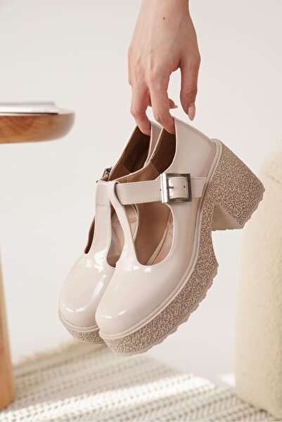 modaserdem Modasrdm Women's Beige Patent Leather Casual Shoes