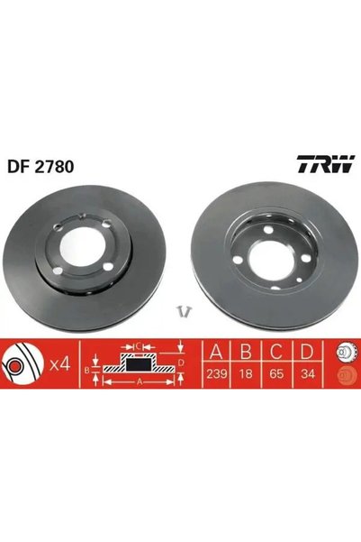 TRW DF2780 Fren Diski On 6N0615301C 6N0615301F 6NO615301C (2 Adet Fiyatıdır)