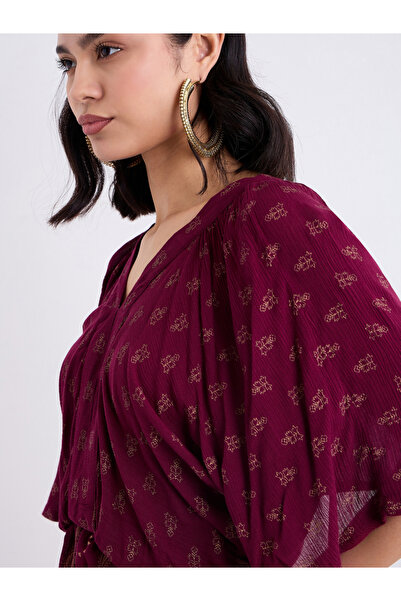 Styli Burgundy Paisley Print Maxi Dress