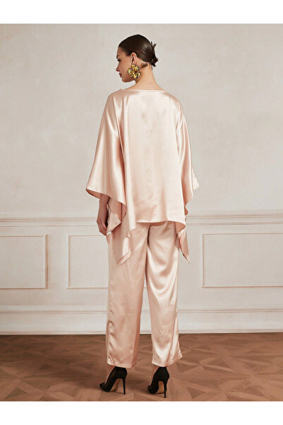 Take Two By Styli Pink Satin Asymmetric Top and Pants Co-Ords