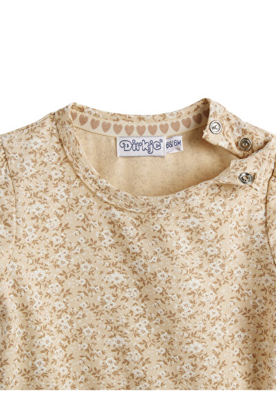 Dirkje By Styli Baby Girls Beige Ditsy Print Cotton Dress