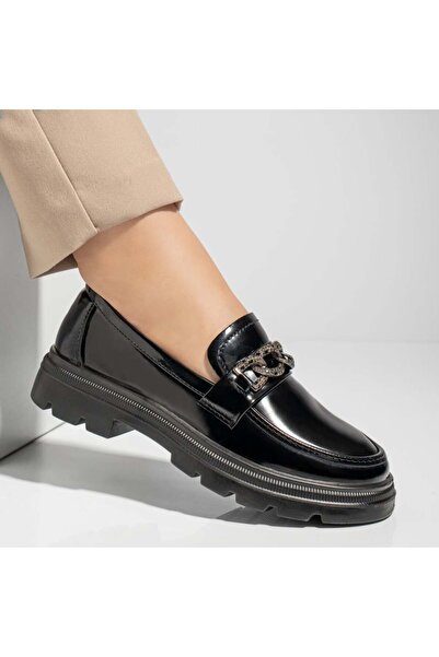 Modlet.ro Women's black casual shoes with rhinestones and glossy finish MOD09981