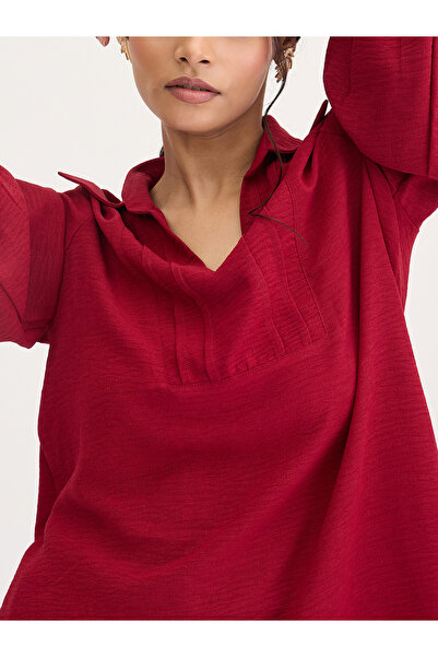 Femmella By Styli Maroon Collared Pintuck Detail Shirt and Pants Co-Ords