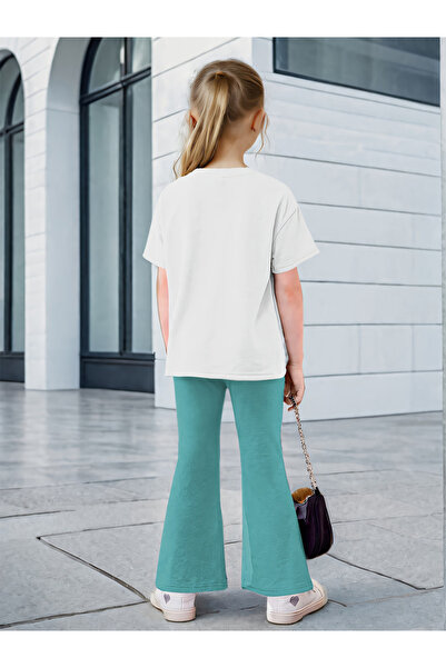 Take Two By Styli Girls Graphic Print T-Shirt and Flared Pants Set