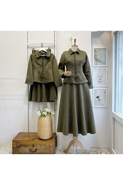 Faya Boutique Haki Yeşili Bağcık Detaylı Süet Takım