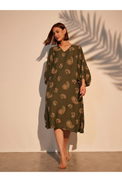 Take Two By Styli Paisley Print Midi Dress with Volume Sleeves