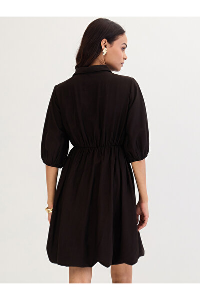 Styli Black Shirt Mini Dress with Fold Pleat Detail