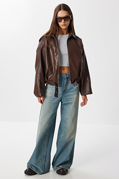 Lovelyİstanbul Kemerli Suni Deri Bomber Ceket LOH0013 KAHVERENGİ