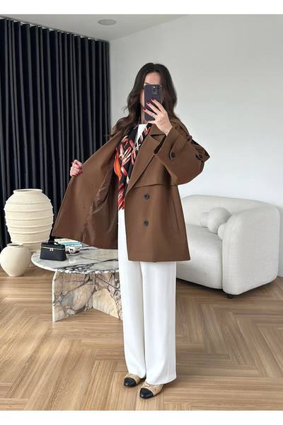 My Blog Açık Kahve Oversize Düşük Omuz Kısa Trenç - 9580
