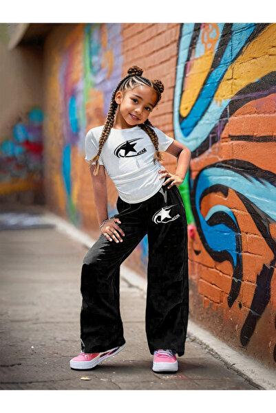 Take Two By Styli Girls Star Print Ruched T-Shirt and Pants Set