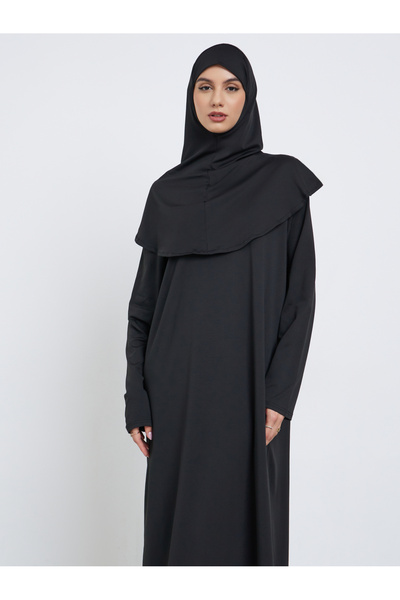 Take Two By Styli Black Solid Abaya with Hijab