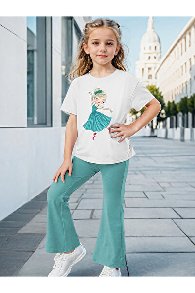 Take Two By Styli Girls Graphic Print T-Shirt and Flared Pants Set