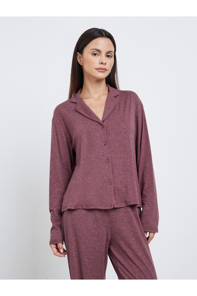 Styli Burgundy Knitted Shirt and Pajama Set