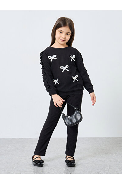 Styli Girl Black Bow Detail Sweater and Joggers Set