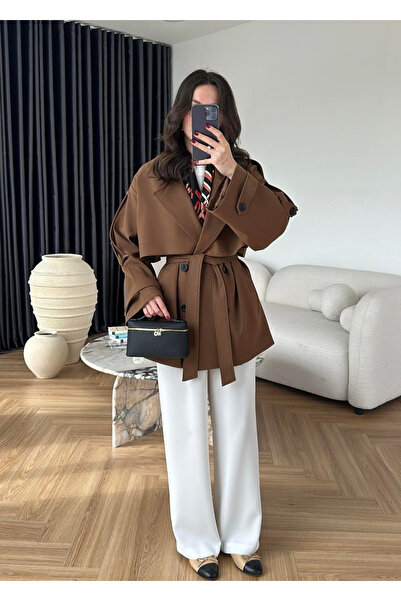 My Blog Açık Kahve Oversize Düşük Omuz Kısa Trenç - 9580