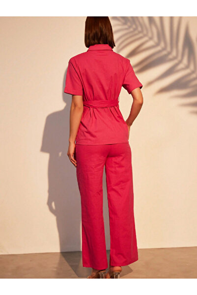 Take Two By Styli Women Solid Button Front Belted Shirt and Pants Co-Ords