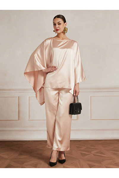 Take Two By Styli Pink Satin Asymmetric Top and Pants Co-Ords