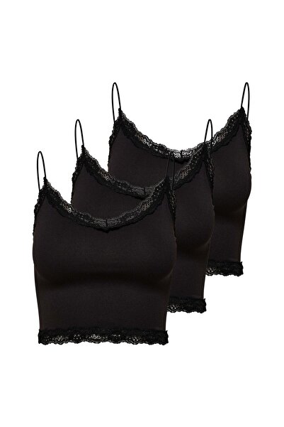 ONLY Damen Cropped-Top 3er Pack - ONLVICKY LACE SEAMLESS CROPPED TOP, Trägertop, Spitze