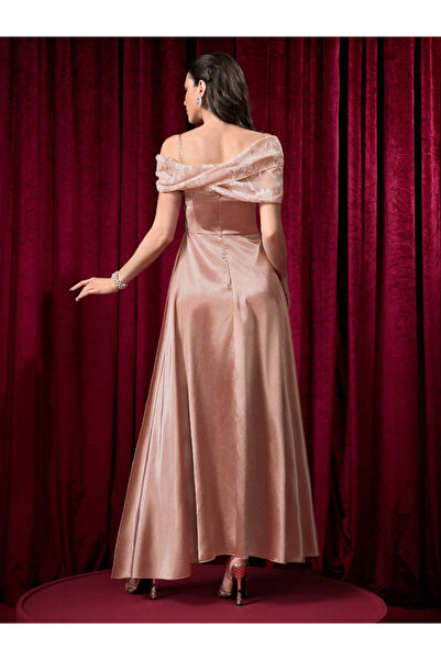 Take Two By Styli Jacquard Patchwork Off Shoulder Maxi Dress