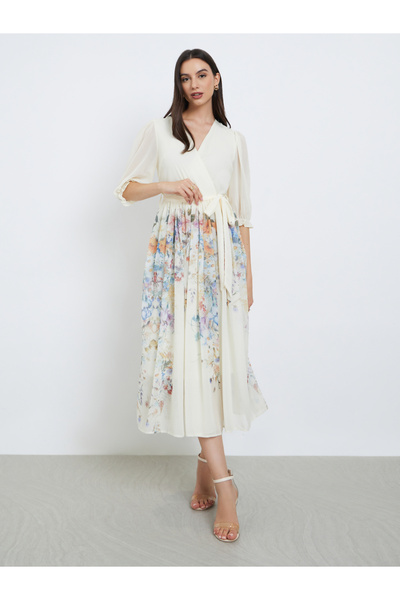 Take Two By Styli Off White Floral Midi Dress