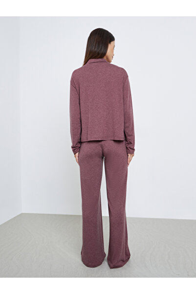 Styli Burgundy Knitted Shirt and Pajama Set