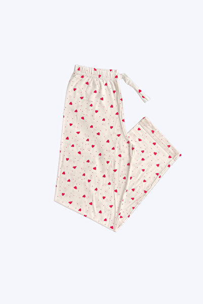 BUTİK1AVM Women's Pajama Bottoms Cotton Heart Patterned