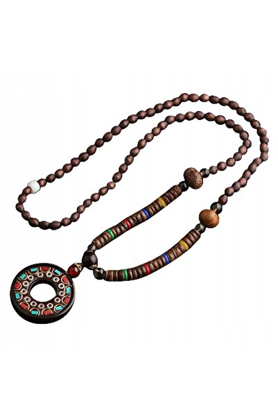 Other Colier din lemn, amuletă budistă Mala din Nepal, mărgele lucrate manual