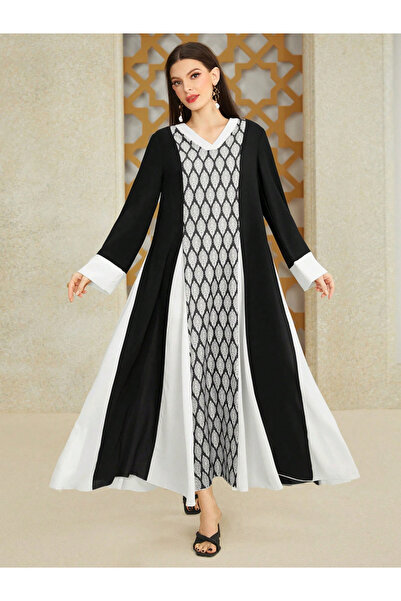 Take Two By Styli Geometric Pattern Color Block Jalabiya