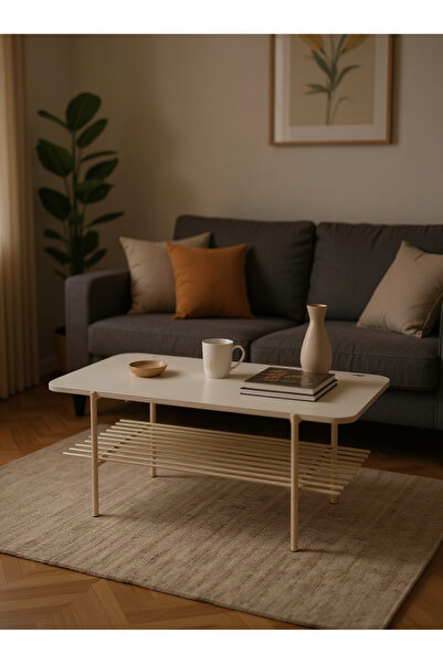 Living White rectangular iron table with 2 shelves, 110 * 46 cm