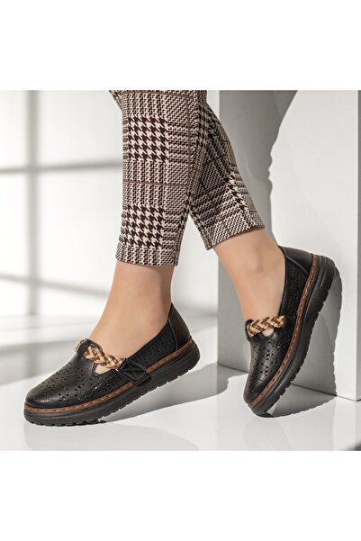 BMoD Pantofi casual perforați negri pentru femei cu închidere cu velcro MOD13263