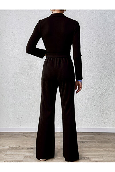 Take Two By Styli Textured Fitted Top and Wide Leg Pants Co-Ords