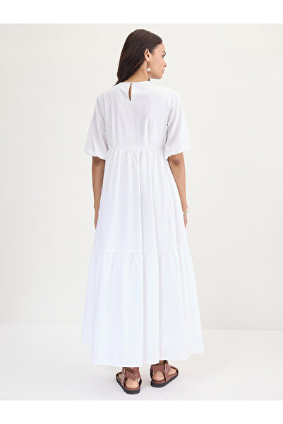Styli White Cotton Tiered Maxi Dress