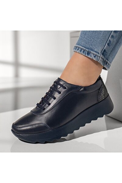 Modlet.ro Дамски сини кожени ежедневни обувки с връзки MOD00430