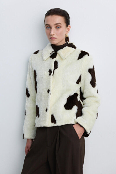 BE BLUE Cow Print Faux Fur Jacket