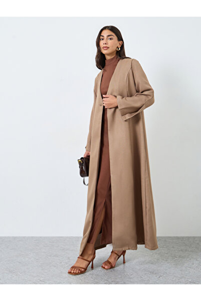 Styli Brown Tweed Look Abaya with Single Button