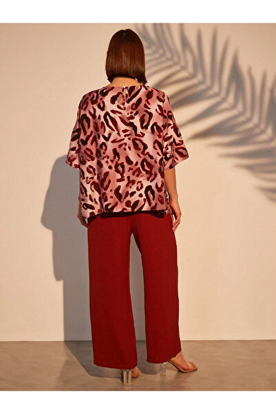 Take Two By Styli Burgundy Leopard Print Top and Trousers Co-Ords