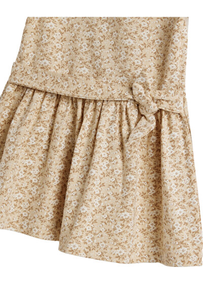 Dirkje By Styli Girls Beige Ditsy Print Cotton Dress