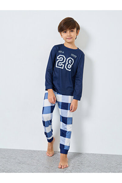 Styli Navy Blue Printed Long Sleeve T-Shirt and Pyjama Set